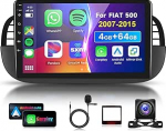 4G 64G VECHTEL 9-tolline Bluetooth autoraadio Fiat 500 2007-2015 Carplay Android Auto Traadita, DSP, 1280 x 720, Android 15, WiFi GPS Navi, Mirror Link, RDS/FM raadio 2 DIN koos AHD tagantvaate kaameraga