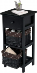 COSTWAY Bedside Table, Basket Chest of Drawers, Drawer Shelf for Bedroom and Living Room (Black)