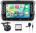 8 Core 6 + 128G: Hodozzy Carplay autoraadio VW Passat Golf Seat Altea Skoda Octavia jaoks USB/USB C/Navi, 7-tolline VW autoraadio Bluetooth Android Car/Mirror Link/32 EQ/FM/RDS/SWC/WiFi + tagurduskaameraga