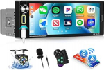 SIXWIN Upgrade traadita autoradio 1 DIN traadita Carplay Android autoga, 6,9-tolline puuteekraaniga toetus Bluetooth 5.0/AUX/USB/FM/AM/Mirrorlink/roolijuhtimine + tagurduskaamera