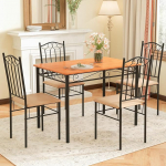 Tangkula 5 Piece Dining Set Vintage Wooden Top Upholstered Seat Dining Table and Chairs for Home Kitchen Dining Room