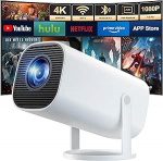 Miniprojektor 4K Full HD 1080P, kaasaskantav projektor WiFi 6 ja Bluetooth 5.4, v&auml;ike projektor auto v&otilde;tmefunktsiooniga, 180&deg; p&ouml;&ouml;ramine, &uuml;hildub iOS/Android/HDMI/TV Stick/Laptop/PC-ga