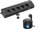 Power Strip lauapistikupesa 2 USB PD 30 W, 5-kohaline mitme pistikupesa Power Strip Desk koos &uuml;lepingekaitse ja &uuml;he l&uuml;litiga, 10-in-1 nurgapistikupesa 5 m kaabliga t&ouml;&ouml;lauale, must