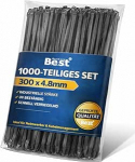 Kabelbinder Schwarz 1000 St&uuml;ck - 4,8 x 300 mm - Rei&szlig;fest, Belastbar & Robust - Kunststoff Kabelbinder UV-Best&auml;ndig - Befestigungsbinder, Kabelhalter