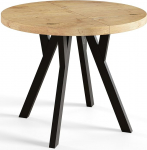 AlpiMeble OVO Round Dining Room Table Extendable Table Diameter 80 cm to 130 cm Living Room Table Lancelot with Black Wooden Legs