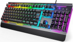TECKNET RGB m&auml;nguklaviatuur PC-le, membraanklaviatuur 105 klahviga, t&auml;ismetallplaat, randmetugi, 15-tsooniline RGB valgustus, 25 anti-ghosting klahvi, arvutiklaviatuur, saksa paigutus (QWERTZ)