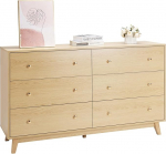 VEVOR Chest of Drawers with 6 Drawers & Tilt Protection, Minimalist Modern Drawer Cabinet (39.9 x 137.2 x 81.3 cm) Organiser Drawer Chest of Drawers for Living Room Bedroom Entrance Area (Light Wood)