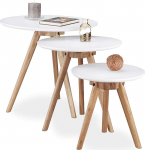 Relaxdays Set of 3 End Made of Walnut Wood, Table Top of 50, 40 and 32 cm, in Nordic Design, White/Natural Brown, 50x50x46 cm
