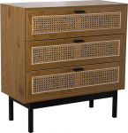 DRW Chest of Drawers with 3 Drawers Made of MDF, Willow and Metal in Natural and Black, 80 x 35 x 80 cm, Wood, Standard