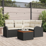 Rantry 5-teiliges Garten-Sofa-Set mit Kissen Schwarz Poly-Rattan Akazie Gartenlounge Model3347572