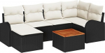 Rantry 7-teiliges Garten-Sofa-Set mit Kissen Schwarz Poly Rattan Akazie Gartenlounge Model3347600