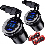 USB-pesa 12 V auto veekindel autolaadija 36 W metallist kiirlaadimine 3.0 autoelamu sigaretis&uuml;&uuml;taja pistikupesa adapter USB-pesa l&uuml;litiga LED-voltmeeter mootorratta, haagissuvila, veoauto jaoks, 2 tk pakendis