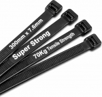 100 Pack Heavy Duty kaablipaelad 300mm x 7.6mm 12" pikk iselukustuv suur nailonpaelad koju, kontorisse, garaaži, t&ouml;&ouml;kotta ja DIY - mustas toonis