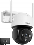 ZOSI 4K 8MP valvekaamera WLAN v&auml;ljas koos 64GB kaardiga, 360&deg; PTZ kaamera, isikute ja s&otilde;idukite tuvastamine, auto j&auml;lgimine, 2-suunaline heli, IR &ouml;&ouml;n&auml;gemine