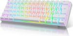 RK ROYAL KLUDGE RK61 RGB 60% mehaaniline m&auml;nguklaviatuur, traadita/juhtmega Bluetooth-klaviatuur koos kuuma vahetuse v&otilde;imaldava Clicky Blue l&uuml;litiga, &uuml;hildub mitmete seadmetega, valge (QWERTZ)