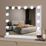 Hollywood Spiegel Hollywood Kosmetikspiegel mit Lichtern, 50 &times; 42 cm, gro&szlig;er beleuchteter Make-up-Spiegel mit 14 dimmbaren Gl&uuml;hbirnen, 3 Farbmodi, Touchscreen-Steuerung
