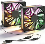 Joycabin Pack of 2 USB ventilaatorit, 120 mm PC ventilaator v&auml;rvilise RGB LED-iga, 5 V korpuseventilaator, USB jahutusventilaator, 120 x 120 PC vaikne ventilaator arvutile/PS4/TV-boksile/vastuv&otilde;tjale/AV-kapile/ marsruuterile/serverkapile