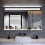LED vannitoa peegel, 1200 x 750 mm, karastatud klaasist riiuliga, 3 v&auml;rvitemperatuuri, uduvastane, puutetundlik l&uuml;liti ja pistikupesa, seinapeegel, LED vannitoa peegel, kosmeetikapeegel.
