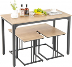 SOARS s&ouml;&ouml;gilaud koos 2 tooliga ja pingiga, 4 k&ouml;&ouml;gilaua komplekt 120 x 60 x 75 cm, t&ouml;&ouml;stuslik s&ouml;&ouml;gilaud roostevabast metallist konstruktsiooniga, laud koos 3 tooliga elutuppa, s&ouml;&ouml;gituppa (naturaalne)