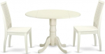East West Furniture DLIP3-LWH-W 3-teiliges K&uuml;chentisch-Set f&uuml;r kleine R&auml;ume, sisaldab einen runden Esstisch mit Dropleaf und 2 Esszimmerst&uuml;hlen, 106 x 107 cm, Leinenwei&szlig;