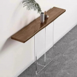 Modernne &otilde;huke konsoolne diivanilaud l&auml;bipaistvate akr&uuml;&uuml;ljalgadega elutuppa ja esikusse Lihtne kokkupanek pruun viimistlus (140 x 30 x 75 cm)