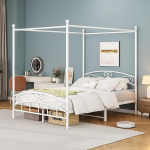 Bettrahmen mit kunstvollem Kopfteil und Fu&szlig;teil im europ&auml;ischen Stil, stabiler Stahl, passt perfekt zu Ihrer Matratze, einfache Selbstmontage, alle Teile enthalten (Wei&szlig;, King-Size)