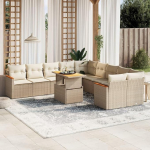Homgoday Garden Diivan Set 11 t&uuml;kki Beeži Poly Rattan padjad Set Diivan Voodi Elutuba Diivan Set Diivanid Outdoor Garden V&auml;lism&ouml;&ouml;bel