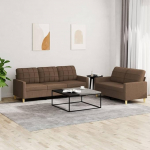 2-TLG. Sofagarnitur Wohnzimmer Set Braun Modern mit Kissen, 2-Sitzer und 3-Sitzer Diivan Set aus strapazierf&auml;higem Stoff f&uuml;r gem&uuml;tliches Entspannen und Fernsehen