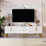 BTM High Gloss Valge TV-kapp valgusega 2 sahtlit ja 4 kambrit k&otilde;rgl&auml;ikega uksega elutuppa 170 x 40 x 53 cm