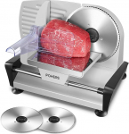 FOHERE Electric Bread Slicer with Adjustable Cutting Thickness (0-15 mm), 200 W Sausage Cutter, 2 x 19 cm Stainless Steel Round Knife, Ham Cutter, Safety Protection