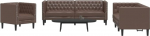 3-TLG. Chesterfield-Sofa-Set Braun Kunstleder Couch mit Chesterfield-Design f&uuml;r Plaudern, Lesen, Fernsehen und Entspannen im Wohnzimmer