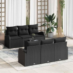 Modulares Gartensofa-Set 7-teilig Schwarz Creme Poly-Rattan mit Stauraum als Outdoor-Sofa-Set