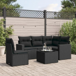 6-TLG. Garten-Sofagarnitur mit Kissen Schwarz aus PE Rattan, Garten Sofa Set mit Stauraum und abnehmbaren Bez&uuml;gen