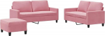 3-TLG. Weicher Sofagarnitur & Couchgarnitur Rosa Samt Eckcouch f&uuml;r Wohnzimmer, B&uuml;ro, Apartment (138 x 77 x 80 cm)