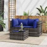 Gartenm&ouml;bel Ecksofas und Garten-Ecksofas PE-Rattan als Outdoor-Ecksofas mit Kissen 3-TLG. in Schwarz Poly Rattan