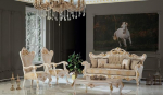 Casa Padrino Luksuslik barokne elutoa komplekt Beige / Valge / Kuldne - 2 diivanit ja 2 tugitooli ja 1 kohvilaud - K&auml;sitsi valmistatud barokkstiilis elutoa m&ouml;&ouml;bel - Elegantne ja uhke