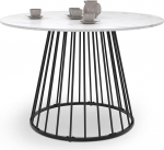 IDMarket - Table &agrave; Manger Ronde Yuna 6 Person Platform Effet Marble Blanc Alaska et pied Filaire en M&eacute;tal Black 110 cm