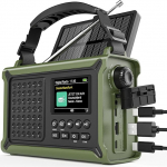 Crank Radio, DAB/DAB+/FM h&auml;daolukorra raadio, 12000 mAh aku ja 8500 mm&sup2; p&auml;ikesepaneeliga ja 650 mA k&auml;sikangiga, Dynamo Solar Radio Bluetooth 5.0, kui taskulamp ja laadija, USB, telkimiseks, h&auml;daolukorraks (roheline)