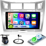 4G 128G VECHTEL 9-tolline Bluetooth autoraadio Toyota Yaris/Vizi 2005-2011 Carplay Android auto, Android 15, EQ, WiFi GPS, Mirror Link, RDS/FM raadio 2 DIN koos AHD tagantvaate kaameraga