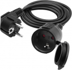 Schuko l&uuml;hike pikenduskaabel, AC Schuko pikenduskaabel, l&uuml;hike toitekaabel, pistikupesa pikendus, l&uuml;hike v&auml;likaabel, 3 x 1,5 mm&sup2; 16 A 250 V IP44 koju, kontorisse (must 90 kraadi, 3 M)