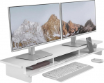 WELL WENG Monitor Stand Double Monitor Stand laua jaoks, puidust riiul laua jaoks koos hoiustamise korraldaja ja hoidjaga nutitelefoni ja tahvelarvuti jaoks (108 cm, valge)