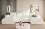 Lambi valge nurgadiivan U-kujuline 338 x 89 x 164 cm magamisfunktsiooniga ja panipaigaga - diivanvoodi voodikastiga - kaasaegne elutoa m&ouml;&ouml;bel - kangas: Materjal: Boucle 01