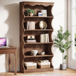 Tribesigns B&uuml;cherregal Hoch 178 cm, 6-stufiges Standregal mit geschwungenem Design, Offenes Ausstellungsregal in Holz-Optik, Modernes Akzentregal f&uuml;r Wohnzimmer & B&uuml;ro, 80x30x178 cm, Braun