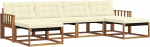 6-TLG. Gartenm&ouml;bel-Set aus massivem Akazienholz und Textilene, Modulares Outdoor-Sofa mit Polstern, Flexible Lounge-Garnitur f&uuml;r Terrasse und Garten, Natur und Creme, 329x162,5x73 cm.