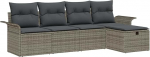 Rantry 5-teiliges Garten Sofa Set mit Kissen Grau Poly Rattan, 2-Sitzer Garten Sofa mit Stauraum & Kissen Grau Poly Rattan Gartenlounge Model3360190