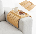 Bambus Diivan Armlehnen Tablett Faltbar, Rutschfestes Couch Armlehnen Tablett mit Getr&auml;nkehalter, Sofatablett f&uuml;r Snacks Tasse Handy Fernbedienung, Flexibles Sofa Armlehne Tablett aus Nat&uuml;rlichem Bambus