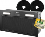 Lane 50 KLN50SIEinbau Dunstabzugshaube, A+++, 50 cm, 450 m&sup3;/h, Aktivkohlefilter KCF4 inklusive, Abluft/Umluft, Elektronische Steuerung, LED-Beleuchtung, 3 Stufen + Boost, Silber (Schwarz)