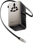 MOMAX 100W Reiseadapter Weltweit mit Ausziehbarem Kabel, Universal Reisestecker Weltreise Adapter mit 2 AC, 2 USB A und 2 USB C, Internationaler Reiseadapter f&uuml;r Laptops und Handys -Titanium