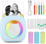 GuKKK Mini Printer, Mobile Photo Printer, Portable Mini Photo Printer with Seven Colours LED, Wireless Photo Printer, Thermal Printer, Smartphone Bluetooth Printer, for Learning Aid, Learning Notes