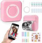 ZAKVOP Mini Printer for Smartphone, Mini Portable Photo Printer, Mini Pocket Printer, Bluetooth Thermal Printer for iOS and Android, Sticker Printer for Journal, Notes, List, Memo - Pink